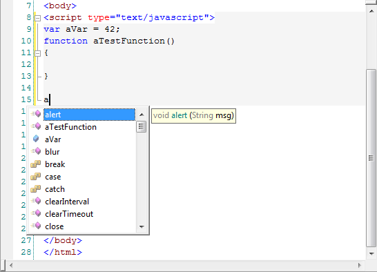 JavaScript IntelliSense JavaScript IntelliSense