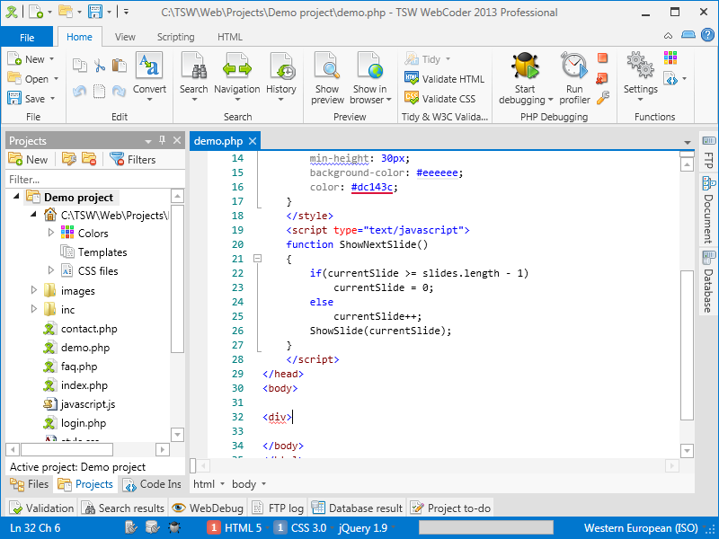 WebCoder 2013 with the Metro Light theme