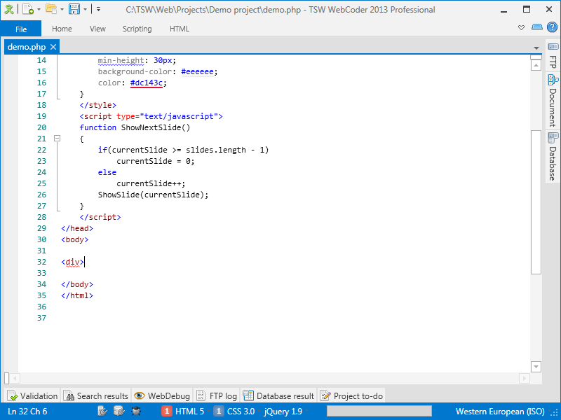 WebCoder 2013 in full screen mode